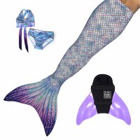 Coda Sirena Aurora Borealis L con monopinna lavenda coda e bikini
