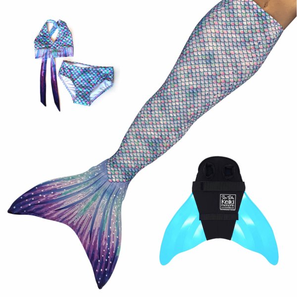 Mermaid Tail Aurora Borealis L with monofin turquoise tail and bikini