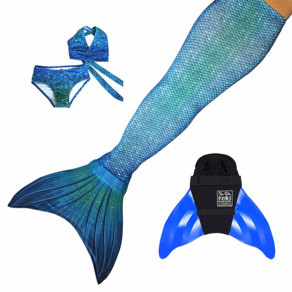 Coda Sirena Blue Lagoon L con monopinna blu coda e bikini