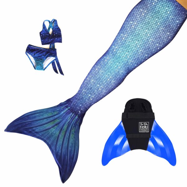 Meerjungfrauenflosse Ocean Deep L mit Monoflosse blau und Kostüm und Bikini