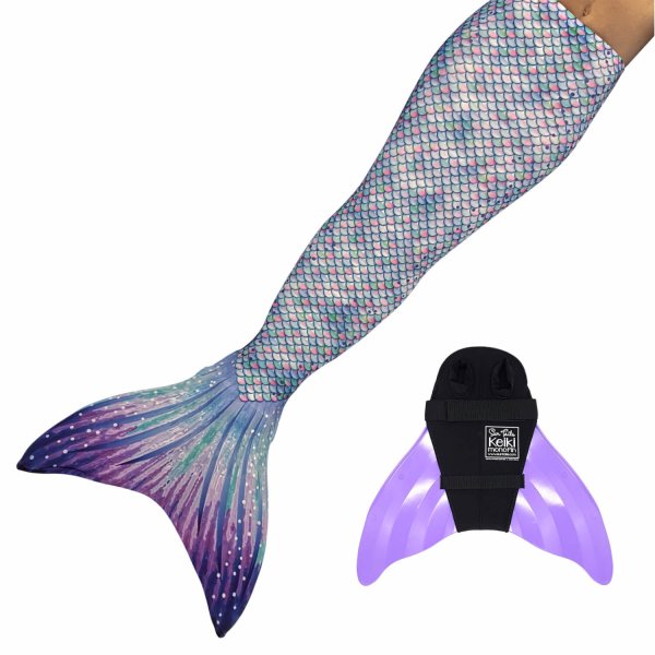 Coda Sirena Aurora Borealis M con monopinna lavenda e coda