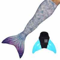 Mermaid Tail Aurora Borealis M with monofin turquoise and...