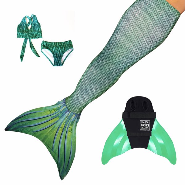 Queue Sirene Green XL avec monopalme vert queue et bikini