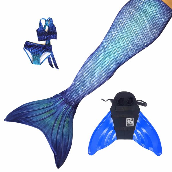 Meerjungfrauenflosse Ocean Deep JS mit Monoflosse blau und Kostüm und Bikini