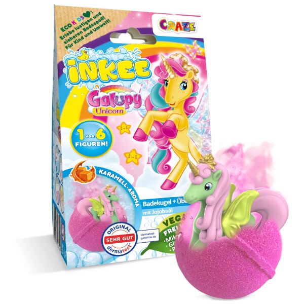 Inkee Surprise Bath Bomb Galupy Unicorn with Caramel Scent and Colors