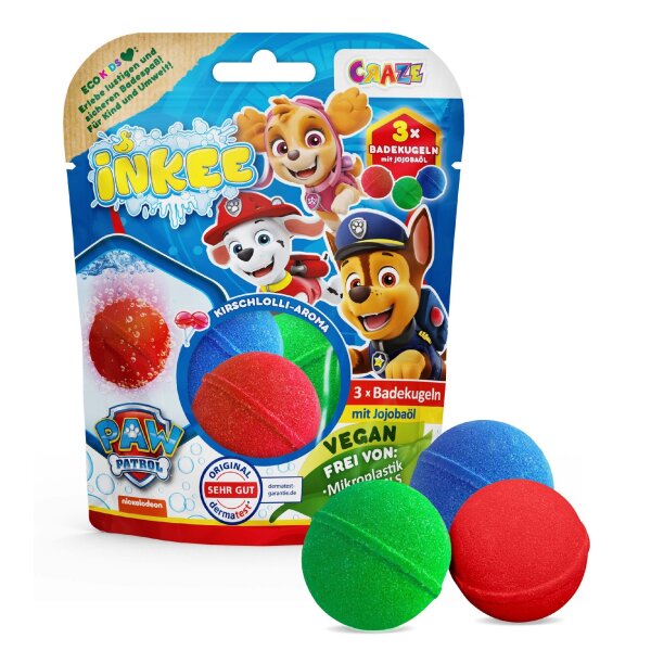 Inkee Bath Bombs 3-Pack Paw Patrol Cherry Lollipop Scent and Colors