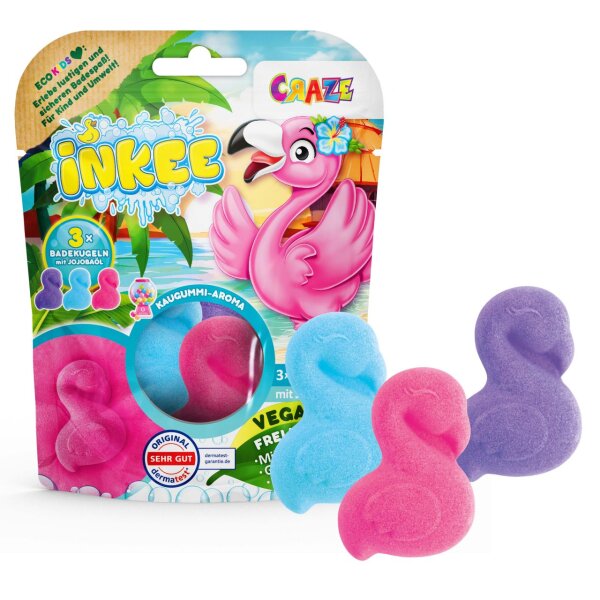 Inkee Flamingo Bath Bombs Multipack 3 Pieces with Jojoba Oil and Gum Scent