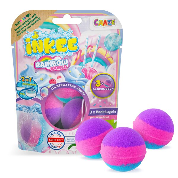 INKEE 3-Pack Bag Rainbow World Colorful Bath Bombs for Fizzy Baths