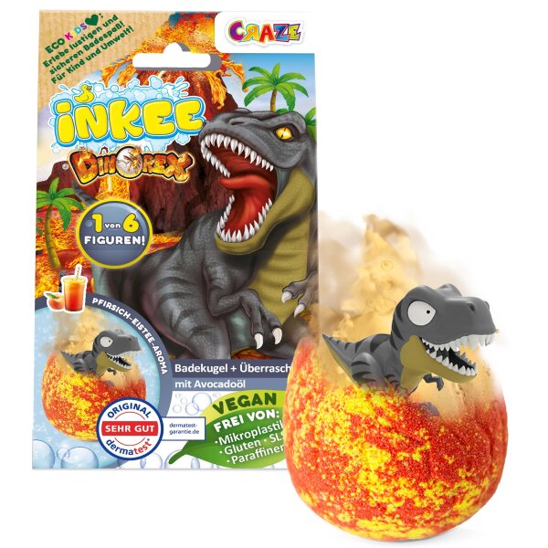 INKEE Dino Surprise Bath Bomb for Dino Fans with Sweet Peach Scent