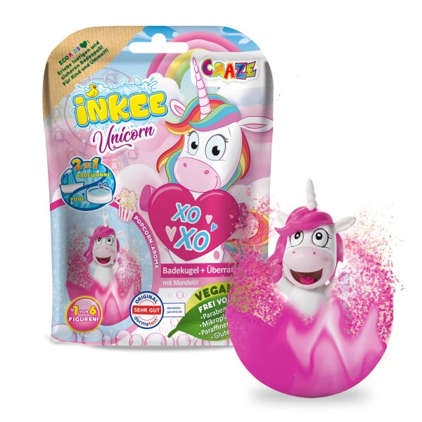 Inkee Surprise Bath Bomb Unicorn with Popcorn Scent - Collect 1 of 6 Unicorns