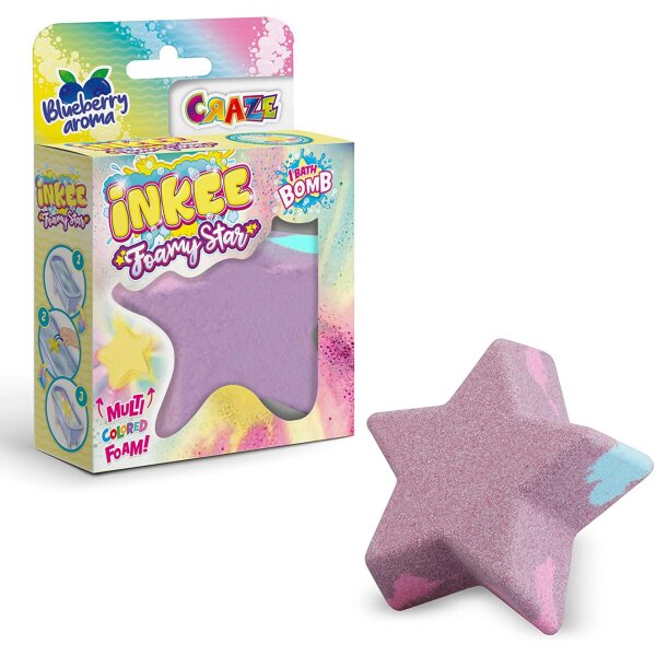 Inkee Foamy Star Bath Bomb with Blueberry Scent in Yellow and Purple