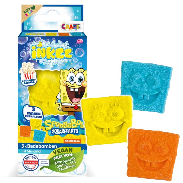 Inkee Mini Pack SpongeBob Bath Additives for Fruity Bath Fun Without Microplastics
