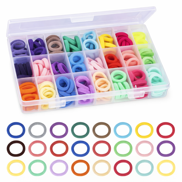 320 hair ties in 24 colors with storage box