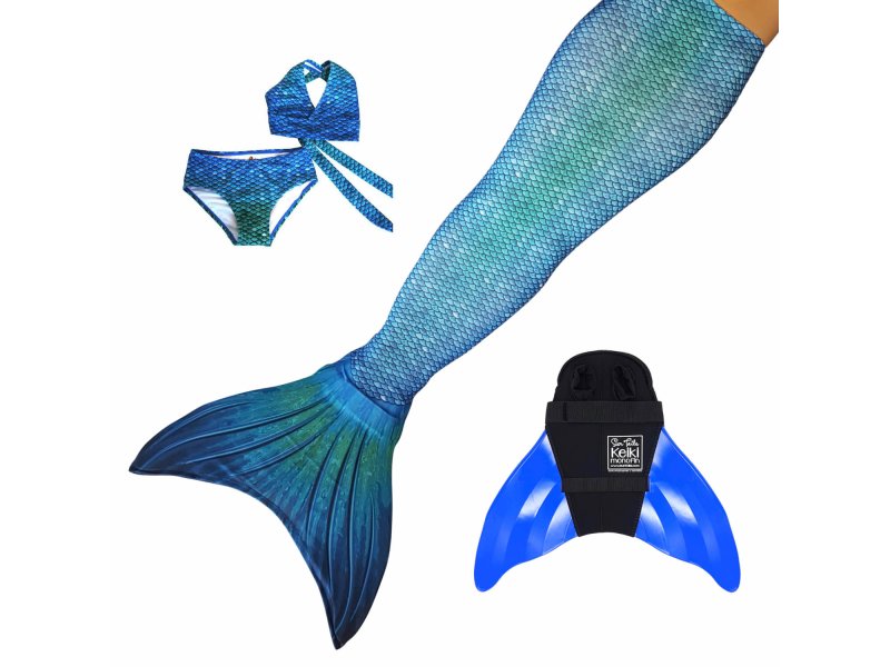 with monofin blue tail and bikini